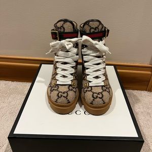 💯Authentic Gucci Wool GG Trip Ankle Boot Size 37.5